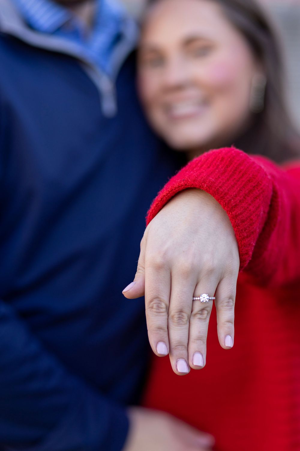 A close up on an engagement ring in this Raleigh, NC engagement photo session.