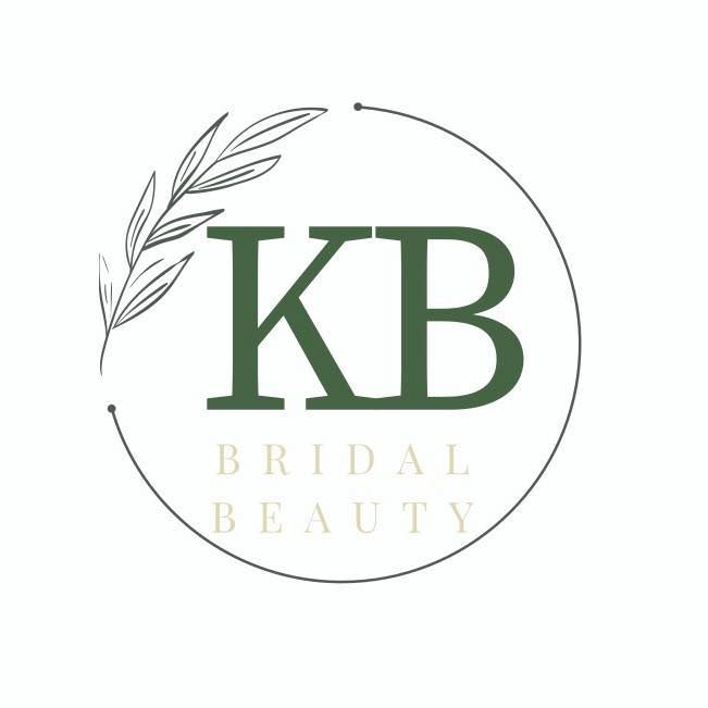Minimalist bridal beauty logo design with KB initials and leaf accent in green.