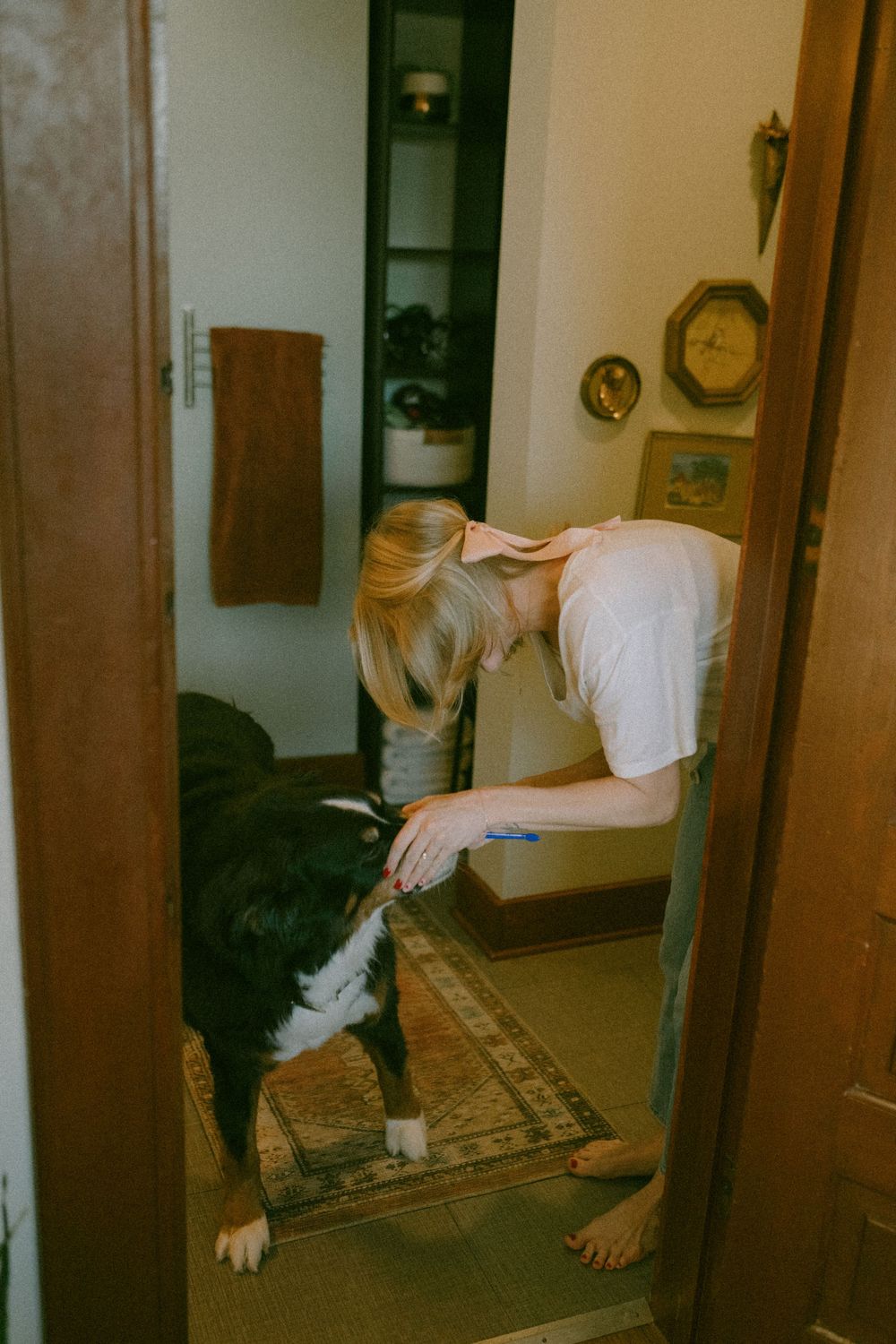 in home couples session with dog, in Grand Rapids michigan. cozy in home session. filmy family photos.
