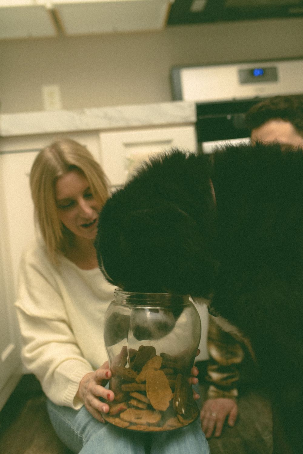in home couples session with dog, in Grand Rapids michigan. cozy in home session. filmy family photos.