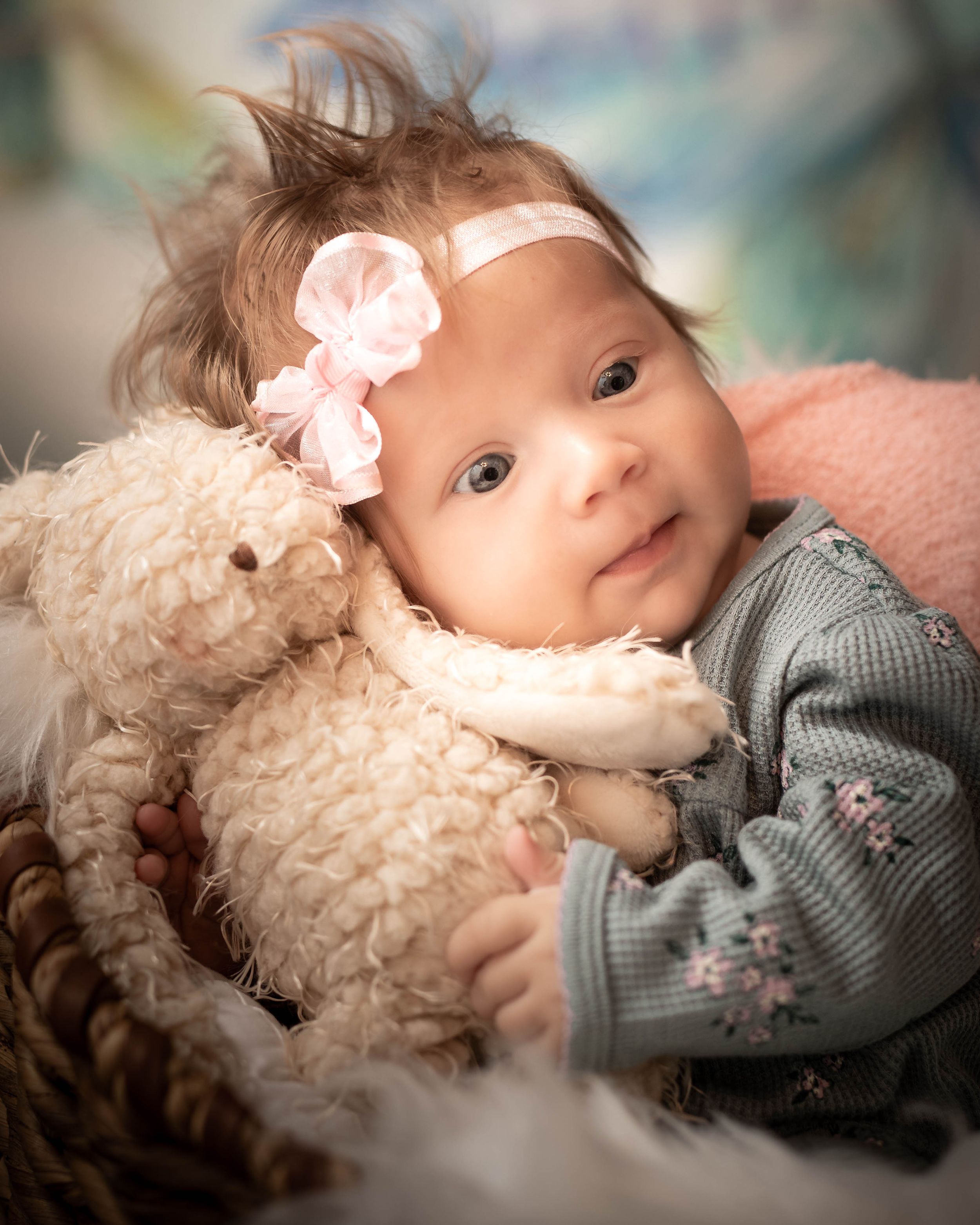 Three Month Milestone Little Girl with Bunny Portrait