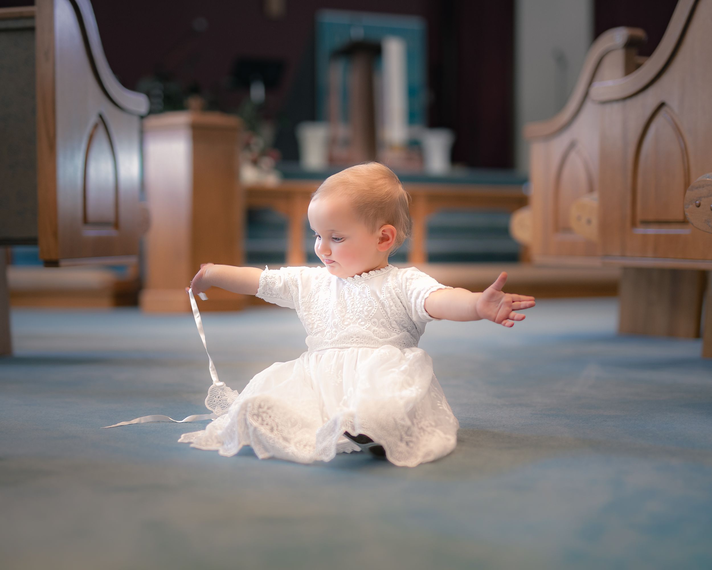Infant Girl with Bonnet Baptism Portrait