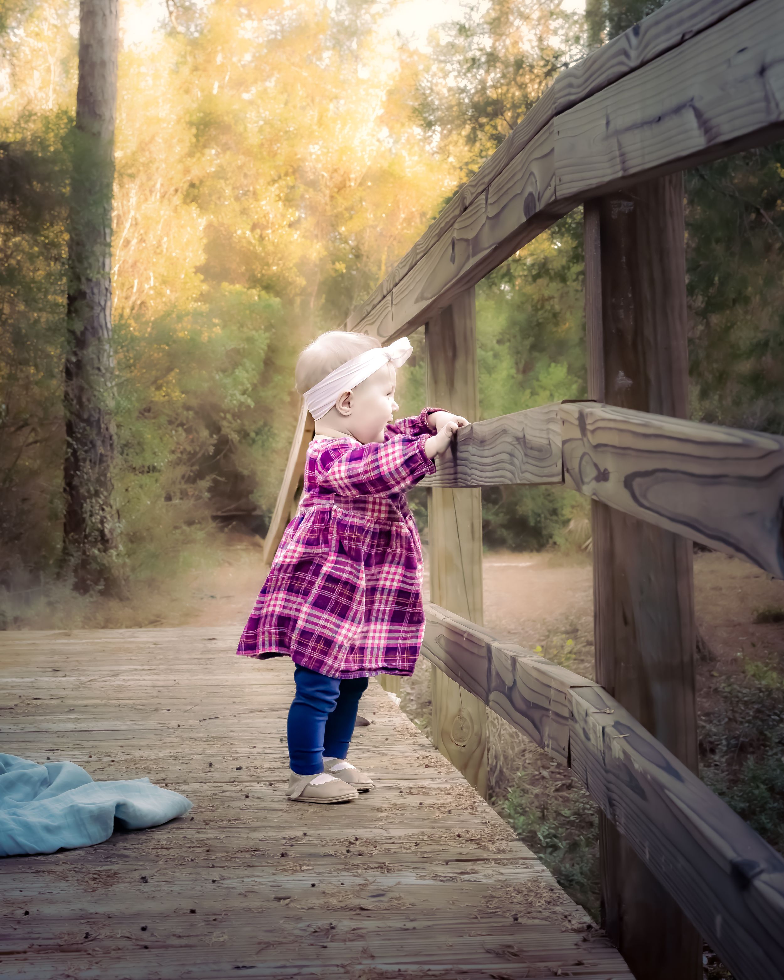 Toddler Girl on Bridge Childhood Portrait