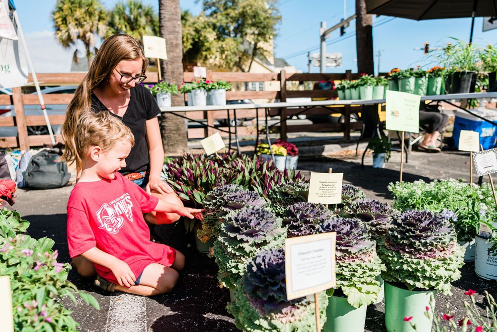 mom and son picking out plants at botanical fest, Event Photography, Melbourne, FL