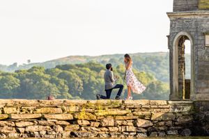 Proposal Photography at Temple of Heroes, Storrs Hall, Man on One Knee, Cumbria