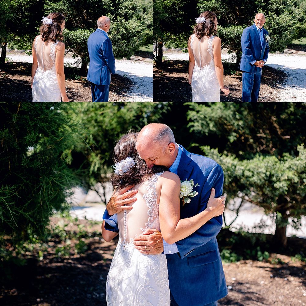 Beautiful first look sequence in a garden setting.