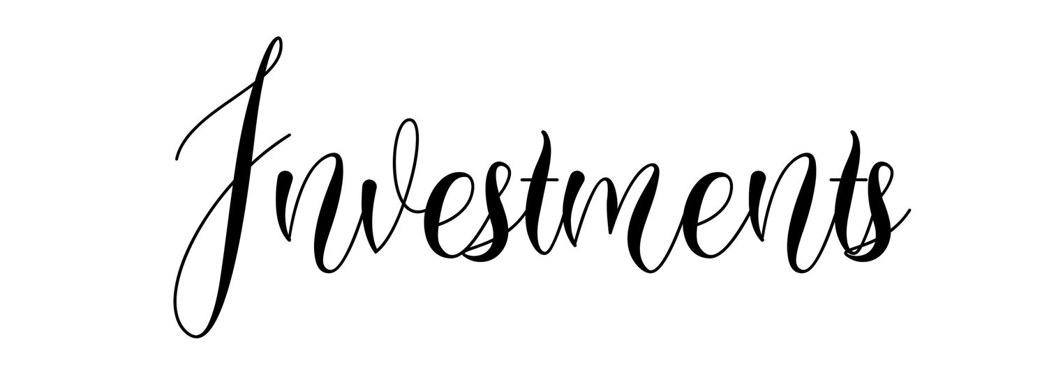 Decorative calligraphy text displaying 'Investments' in elegant black script.