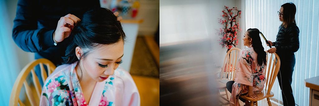 Getting ready scene with floral robes and morning preparation activities.