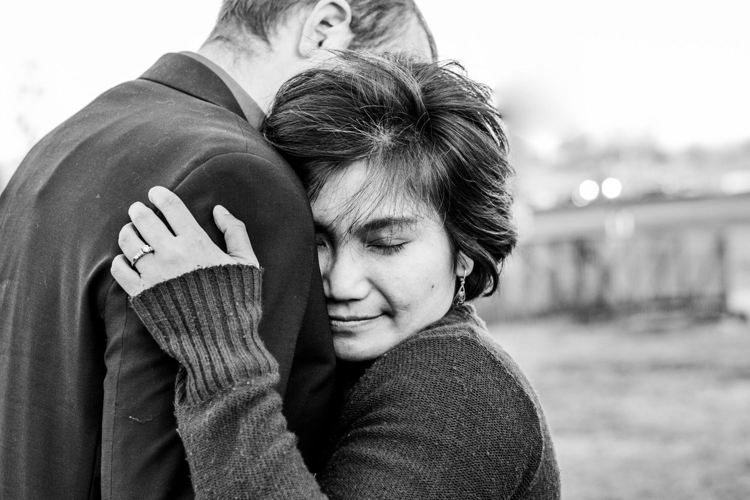 Isabel Nolan took a picture of an engaged couple hugging tenderly.