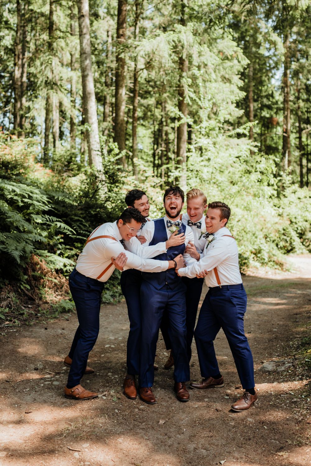 Groom and Groomsman Candid Photo Intimate Backyard Wedding: Olalla Washington