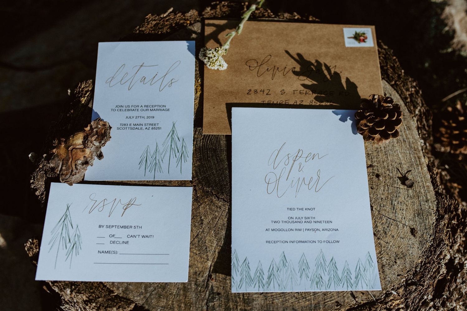 Modern wedding invitation set with grass illustrations and natural decorative elements.