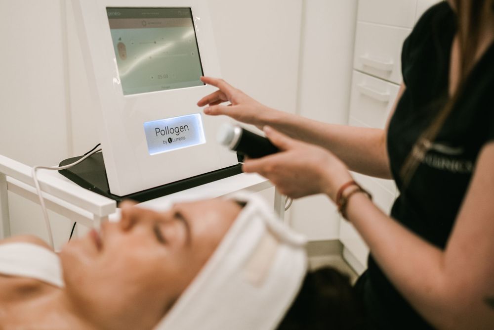 Skincare treatment being performed with professional tools and equipment.
