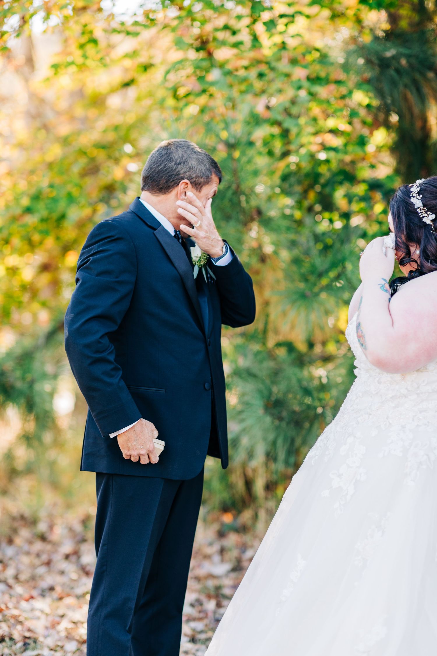 Father and Daughter First Look Hightower Falls Fall Wedding