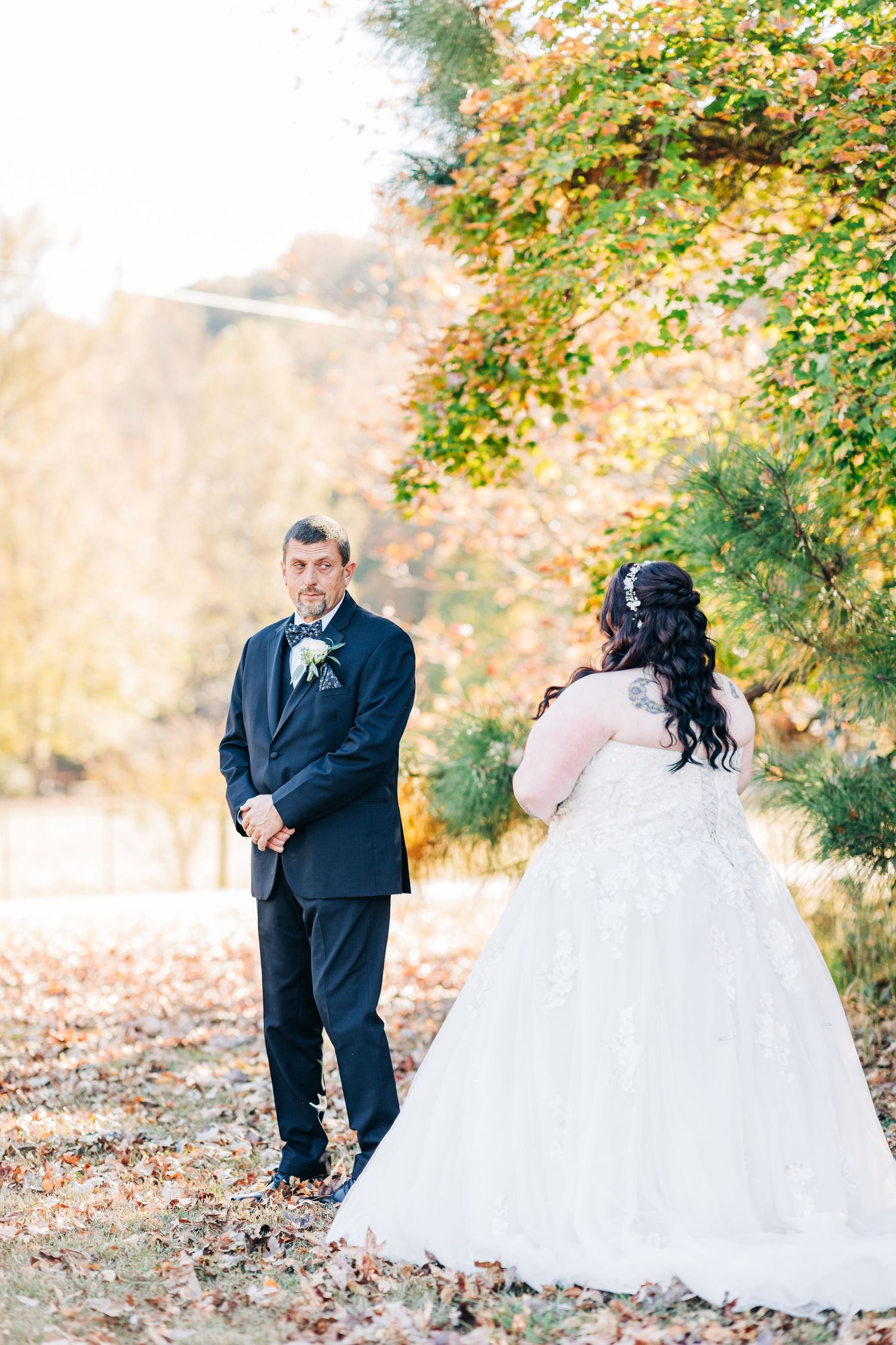 Father and Daughter First Look Hightower Falls Fall Wedding