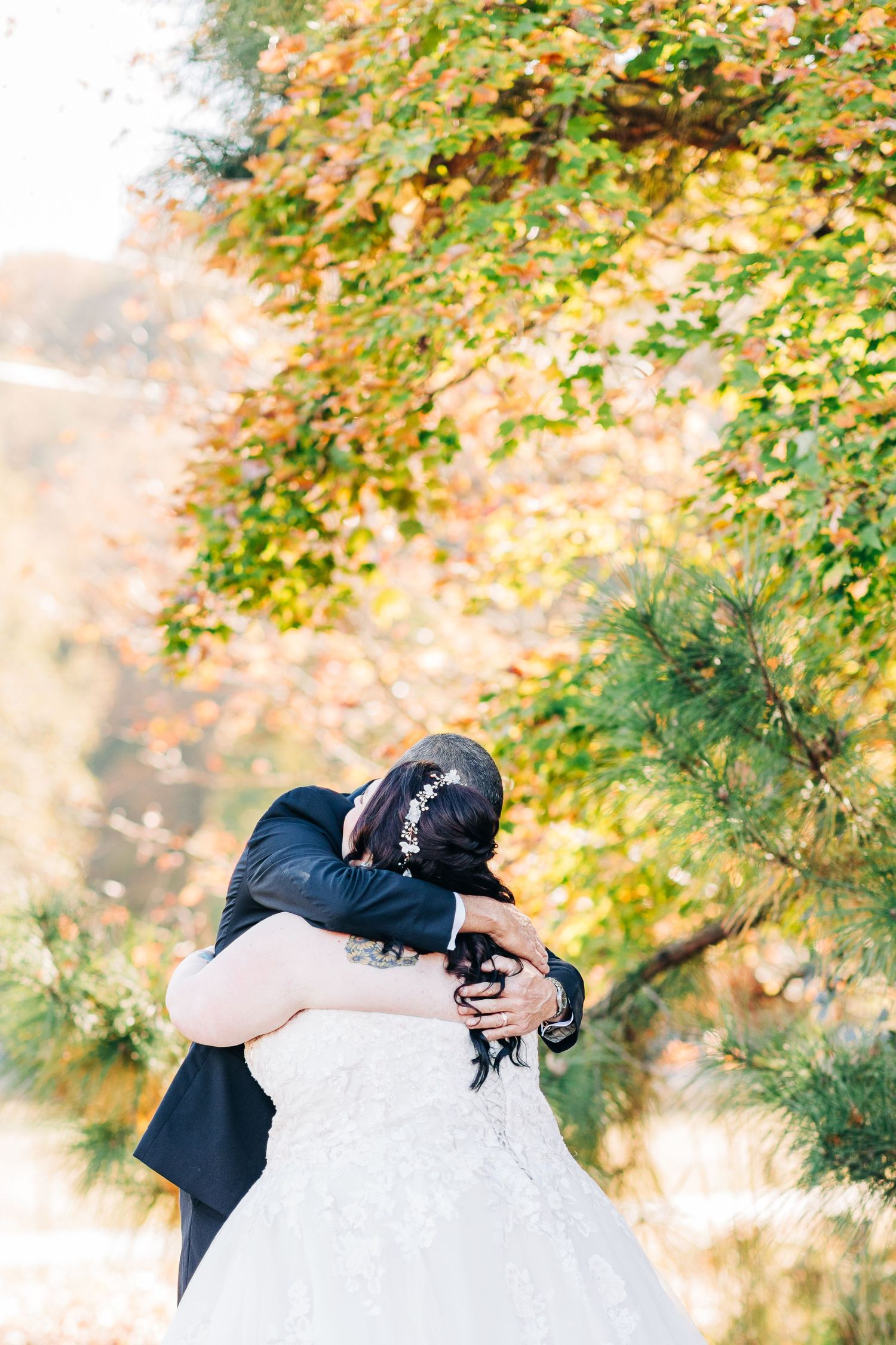 Father and Daughter First Look Hightower Falls Fall Wedding