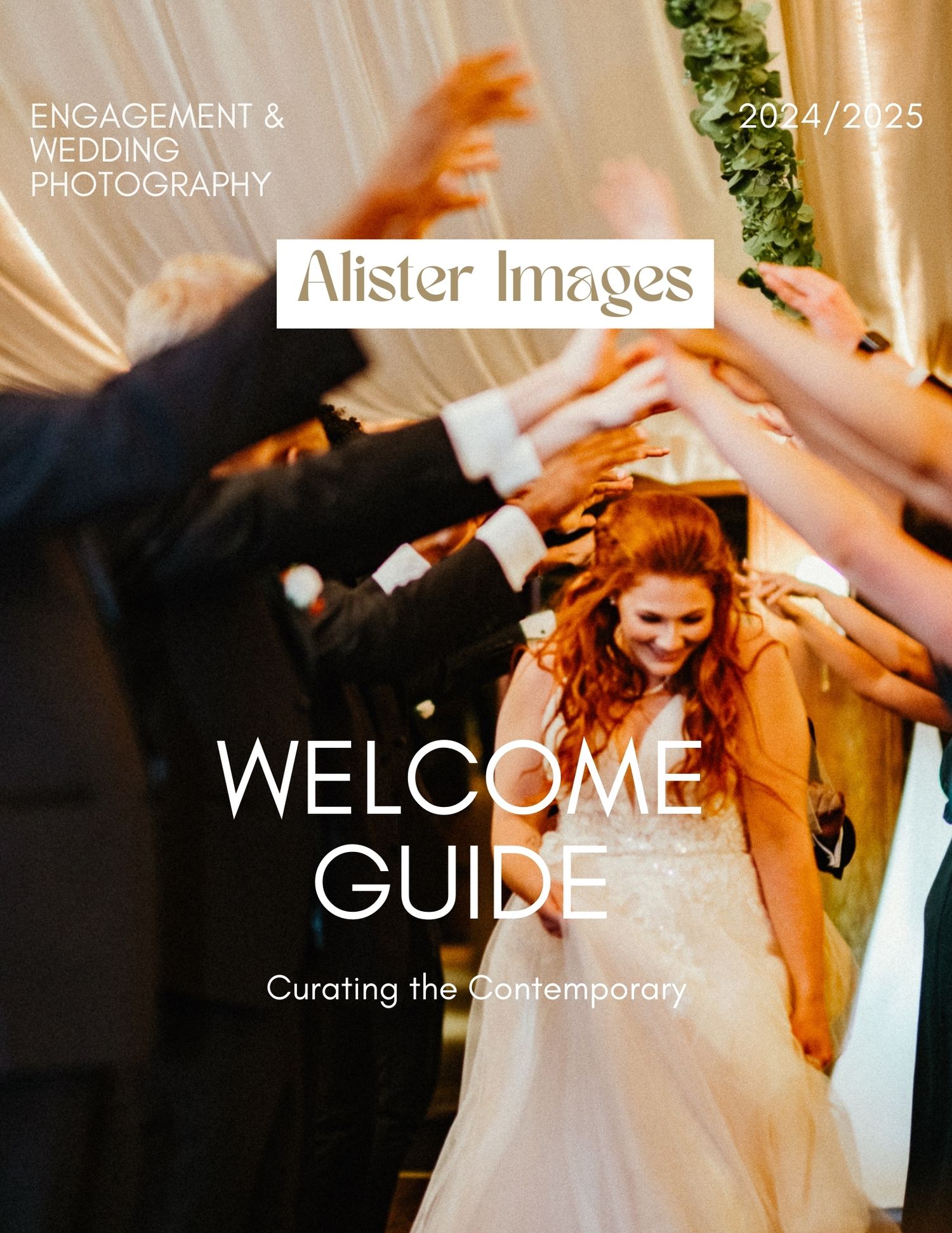 A wedding photography welcome guide cover featuring celebration and joy.