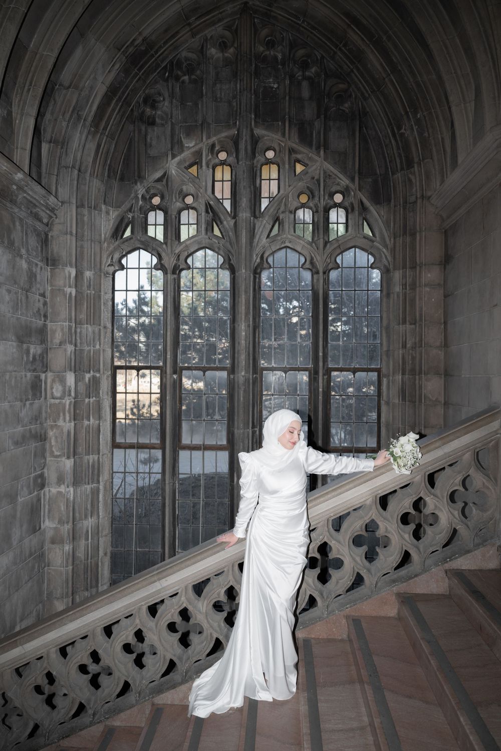 Editorial engagement photo showing white engagement dress