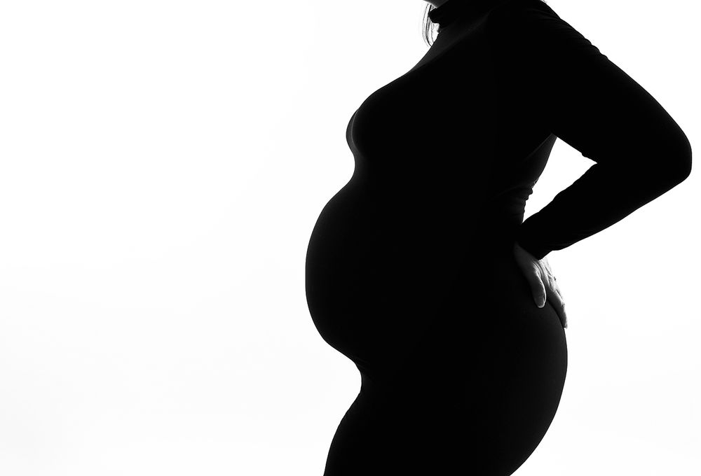 Black and white maternity portrait