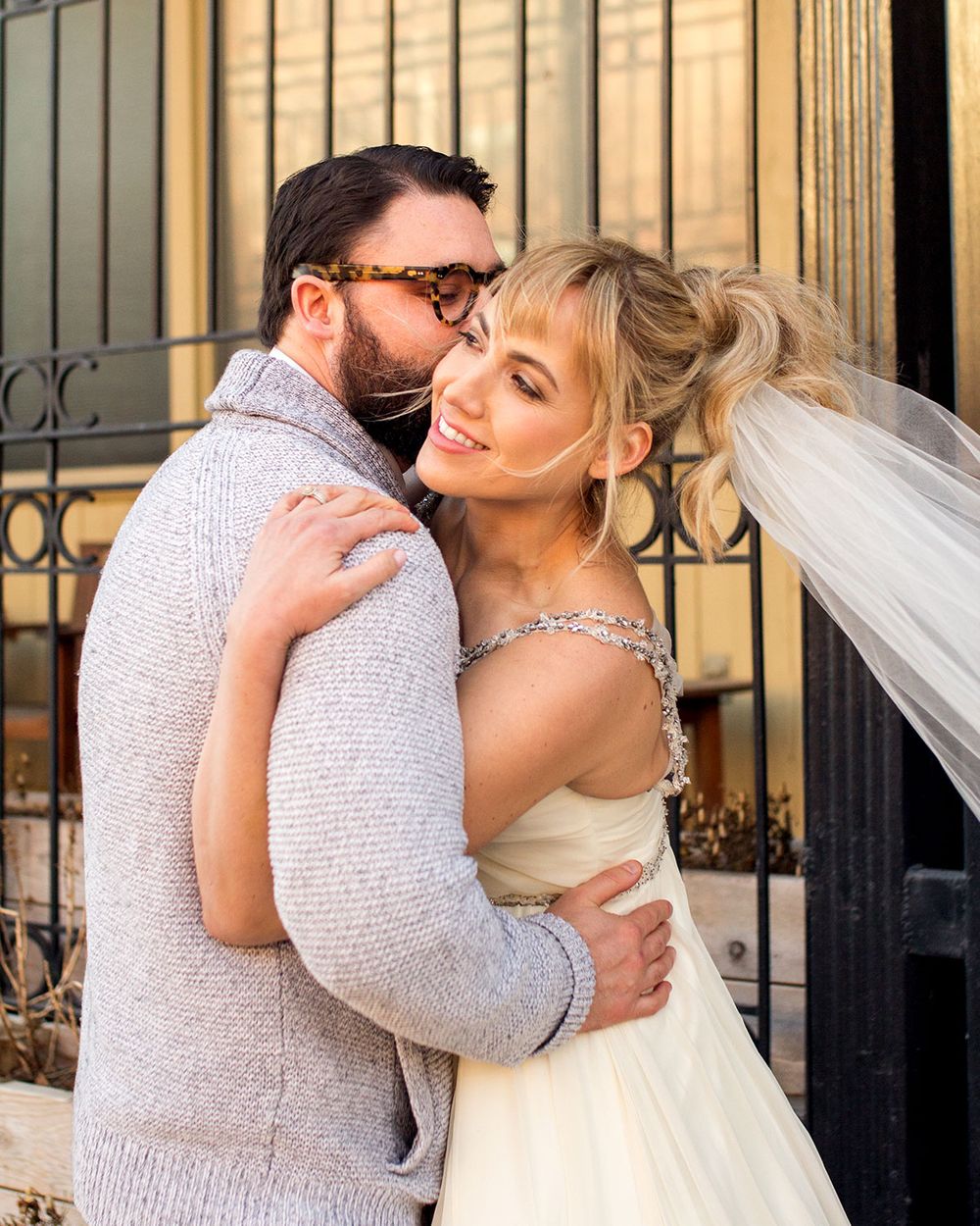 A series of candid wedding photos showing the couple's natural chemistry and joy.