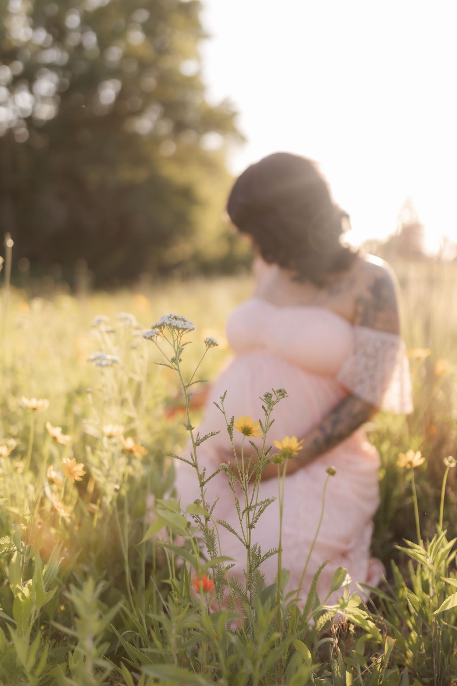 maternity photos in a field of wildflowers in Columbia Missouri photographer