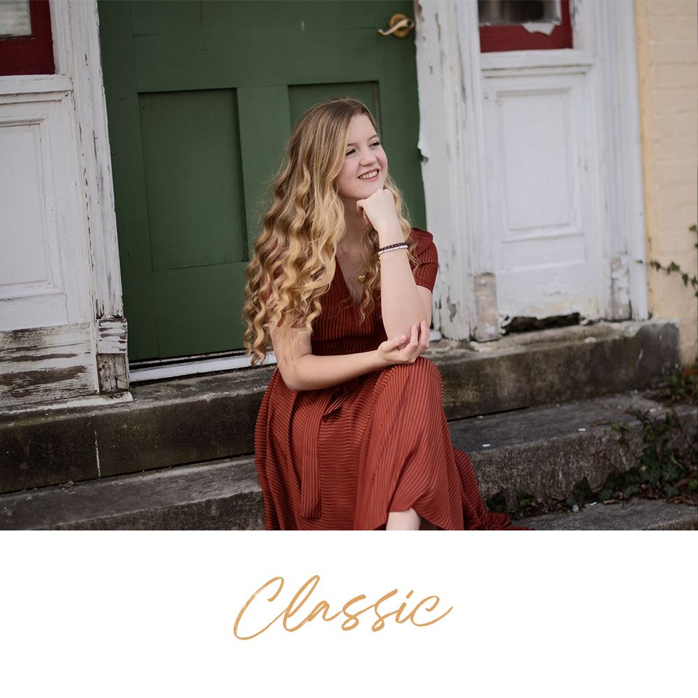 Photo series against classic white and green doorways in vintage style.