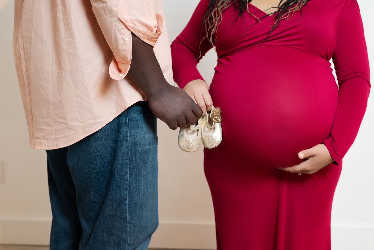 Black Family , Maternity Photos, Augusta, GA.  Red Maternity fitted Gown,