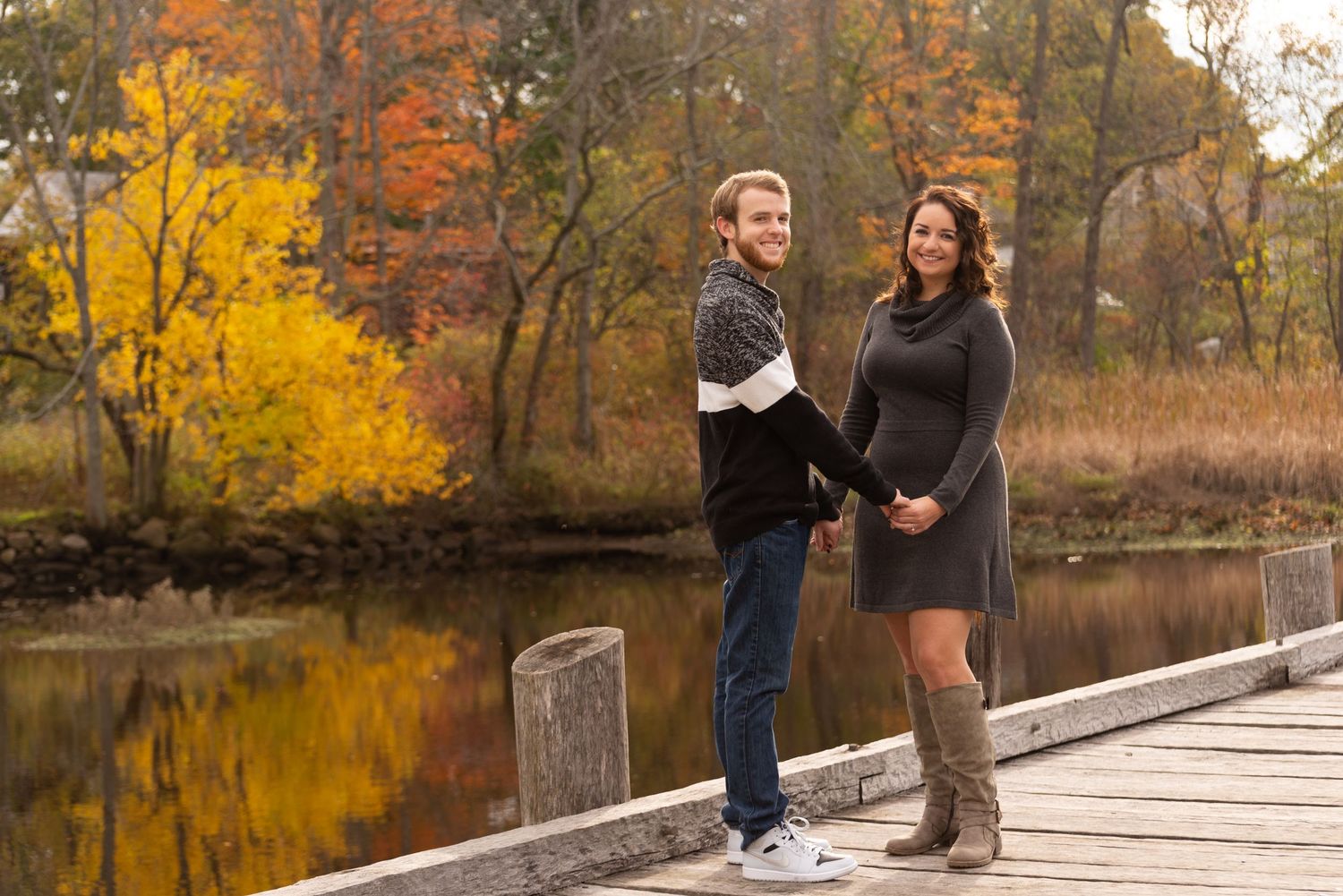 Fall foliage engagement portraits autumn Saugus Iron Works Boston North Shore