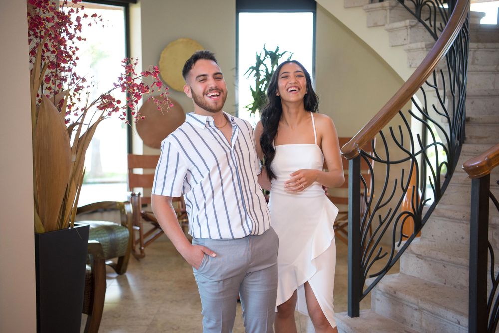 Couple laughing together at her photo session at rancho guadalupe edinburg texas