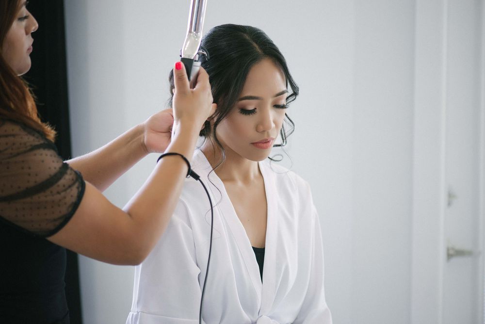 Bride getting her hair done. Getting ready. Mcallen texas