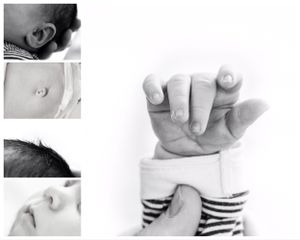 Collage Baby Hand, Ohren, Haare, Mund, Bauchnabel, Nahaufnahmen