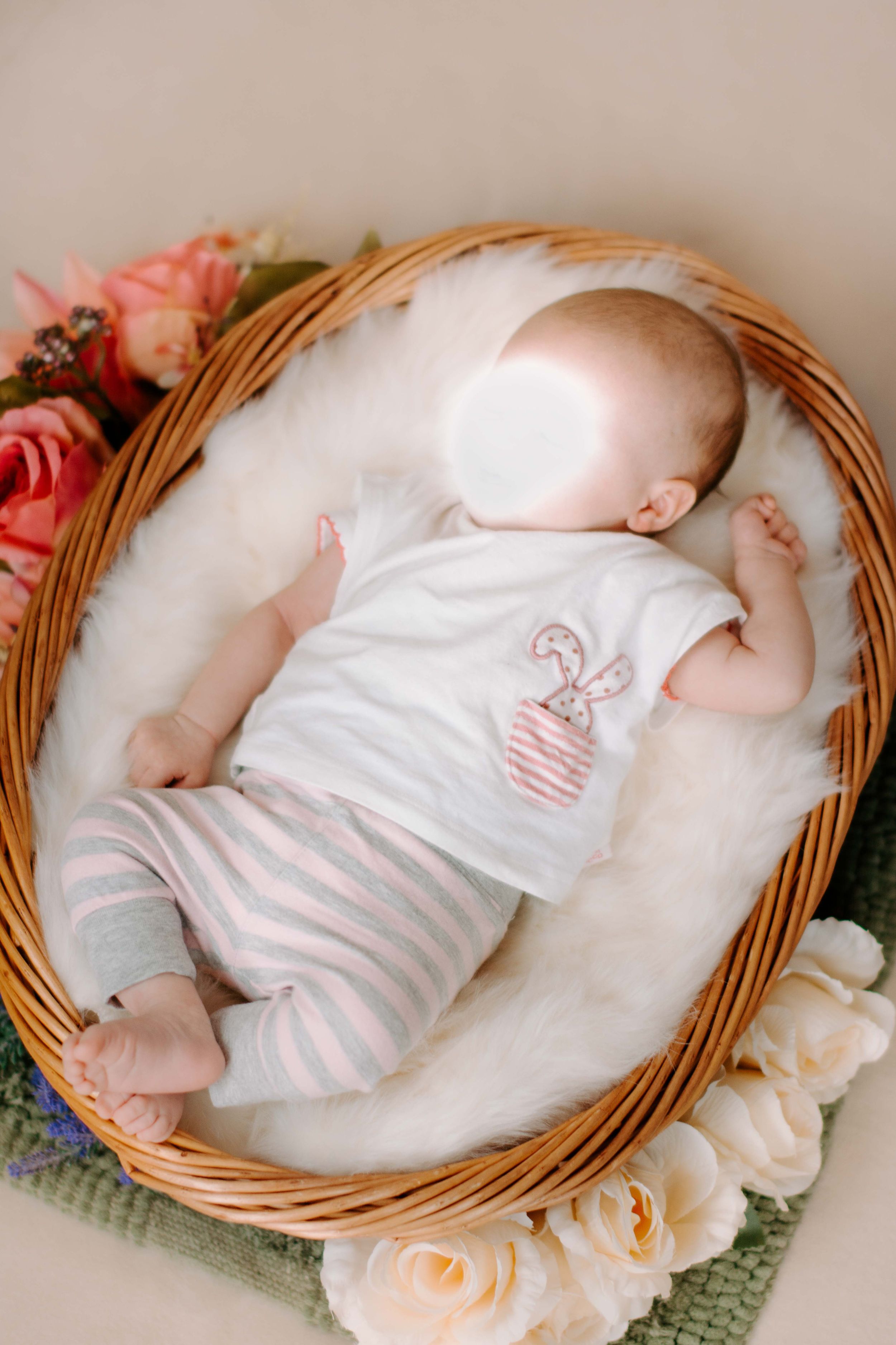 Baby in Körbchen mit Blumen - Studio Hintergrund