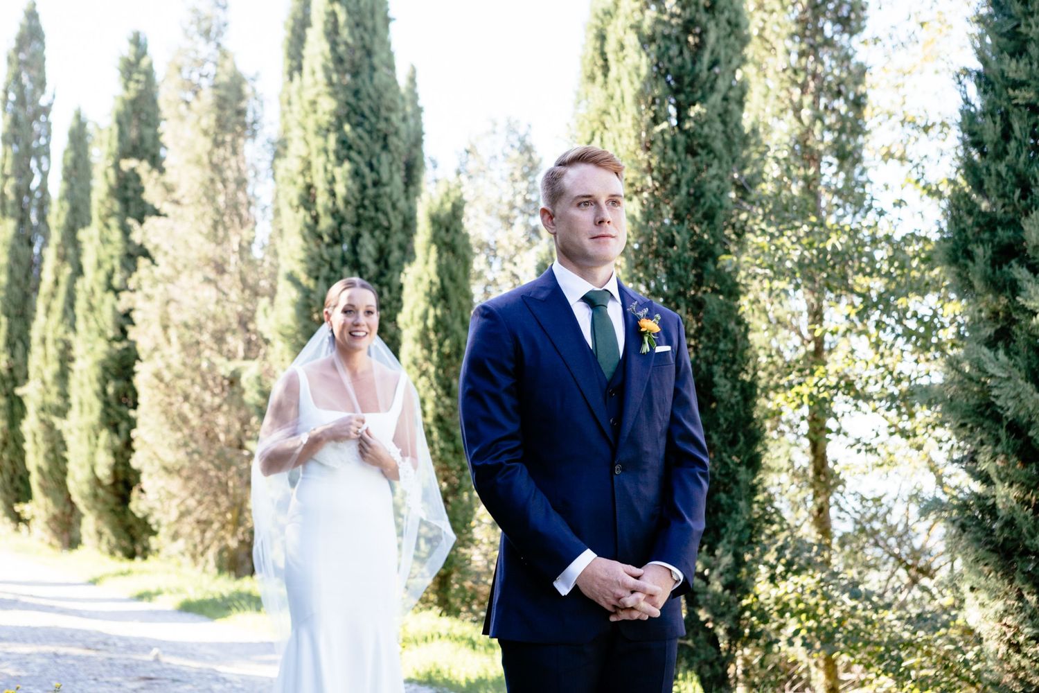 First look for Nicole and Nils at their wedding at the Lazy Olive in Tuscany.