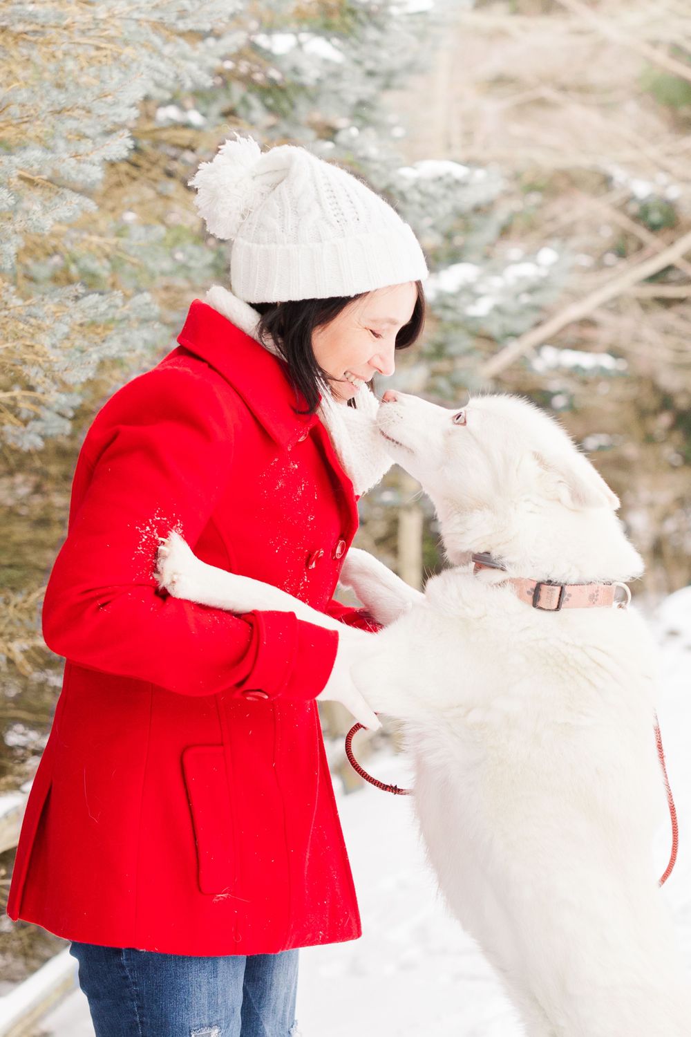 Winter portrait photography woman and dog