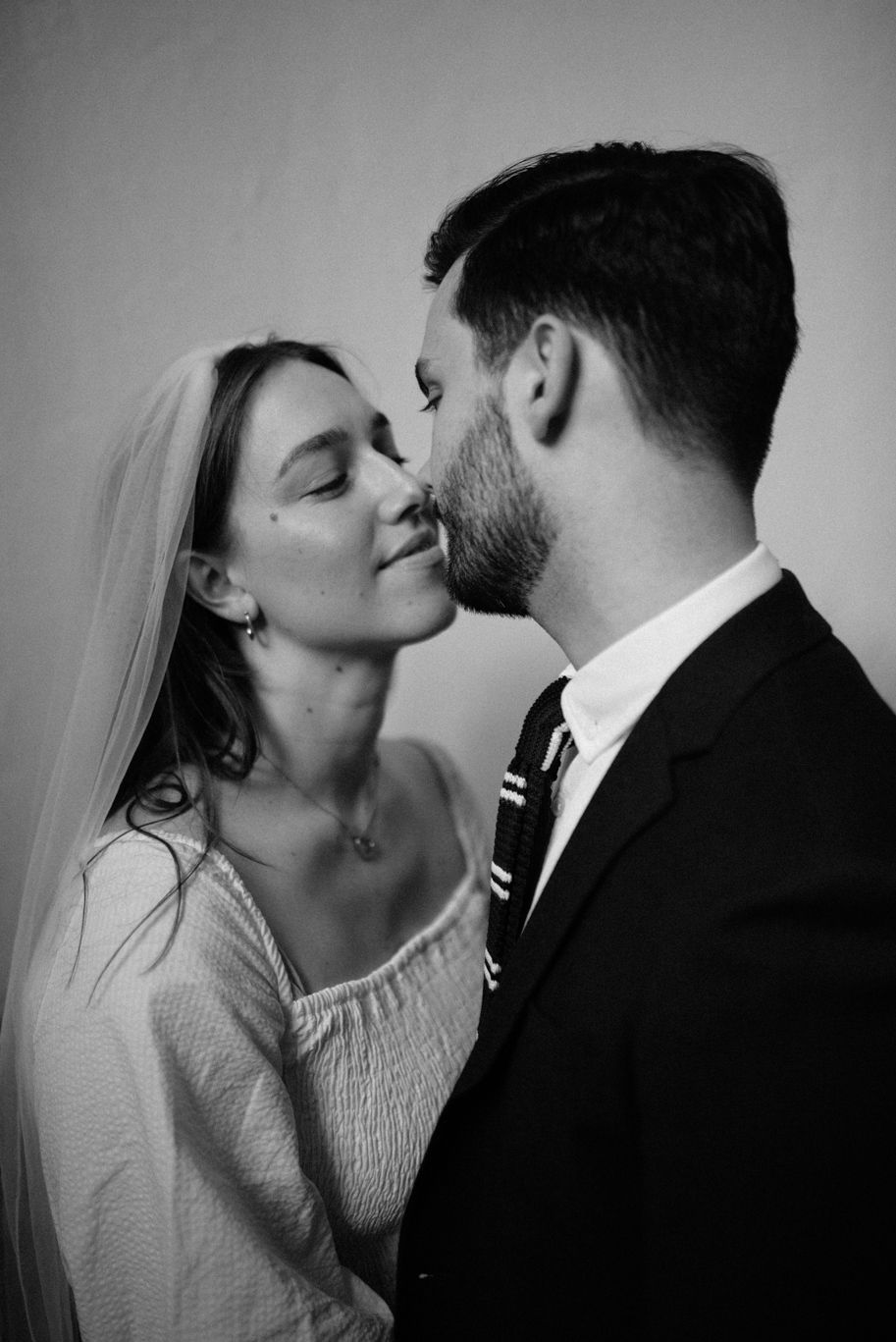 A couple on their wedding day at Restaurant Herthadalen in Denmark