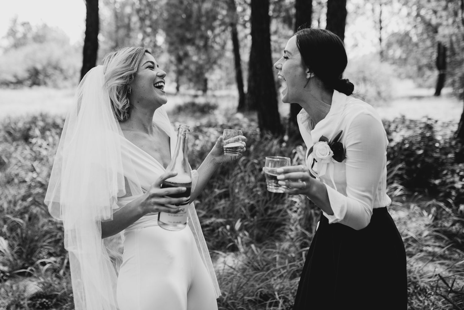 A lesbian couple on their wedding day toasting after the ceremony at Copenhagen City Hall