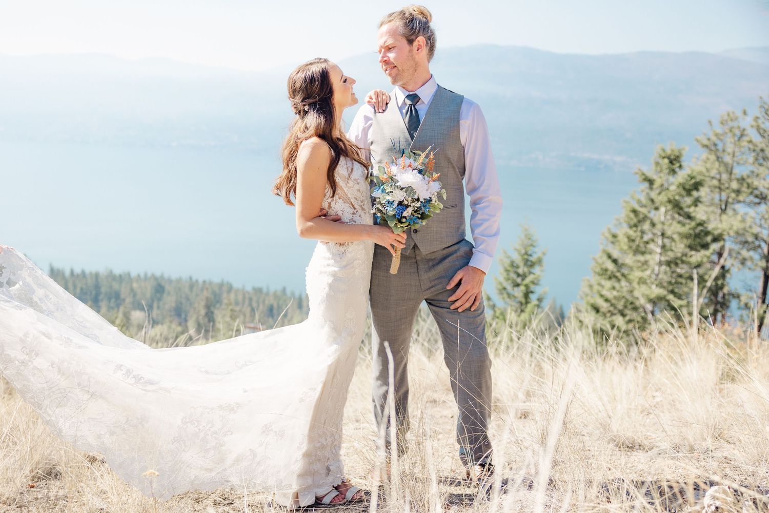 Eco-friendly wedding ceremony with sustainable floral arrangements in Kelowna.