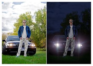 before & after of heavily edited and manipulated portrait photograph