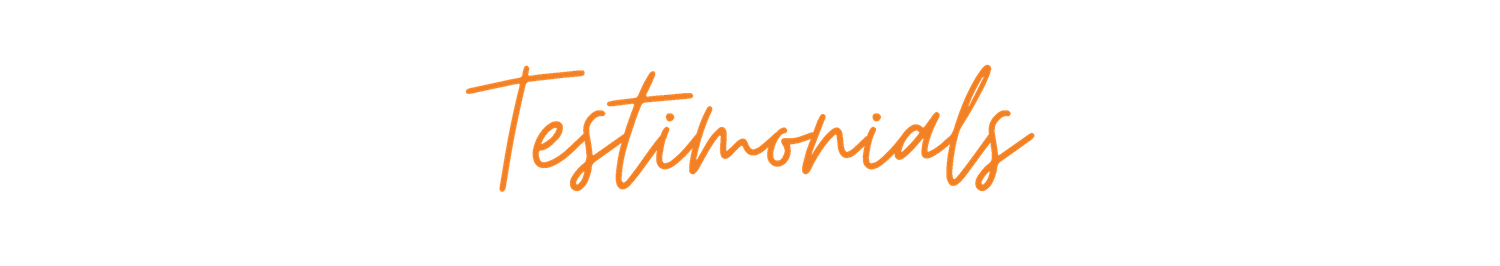 Orange neon text reading 'Testimonials' on black background.