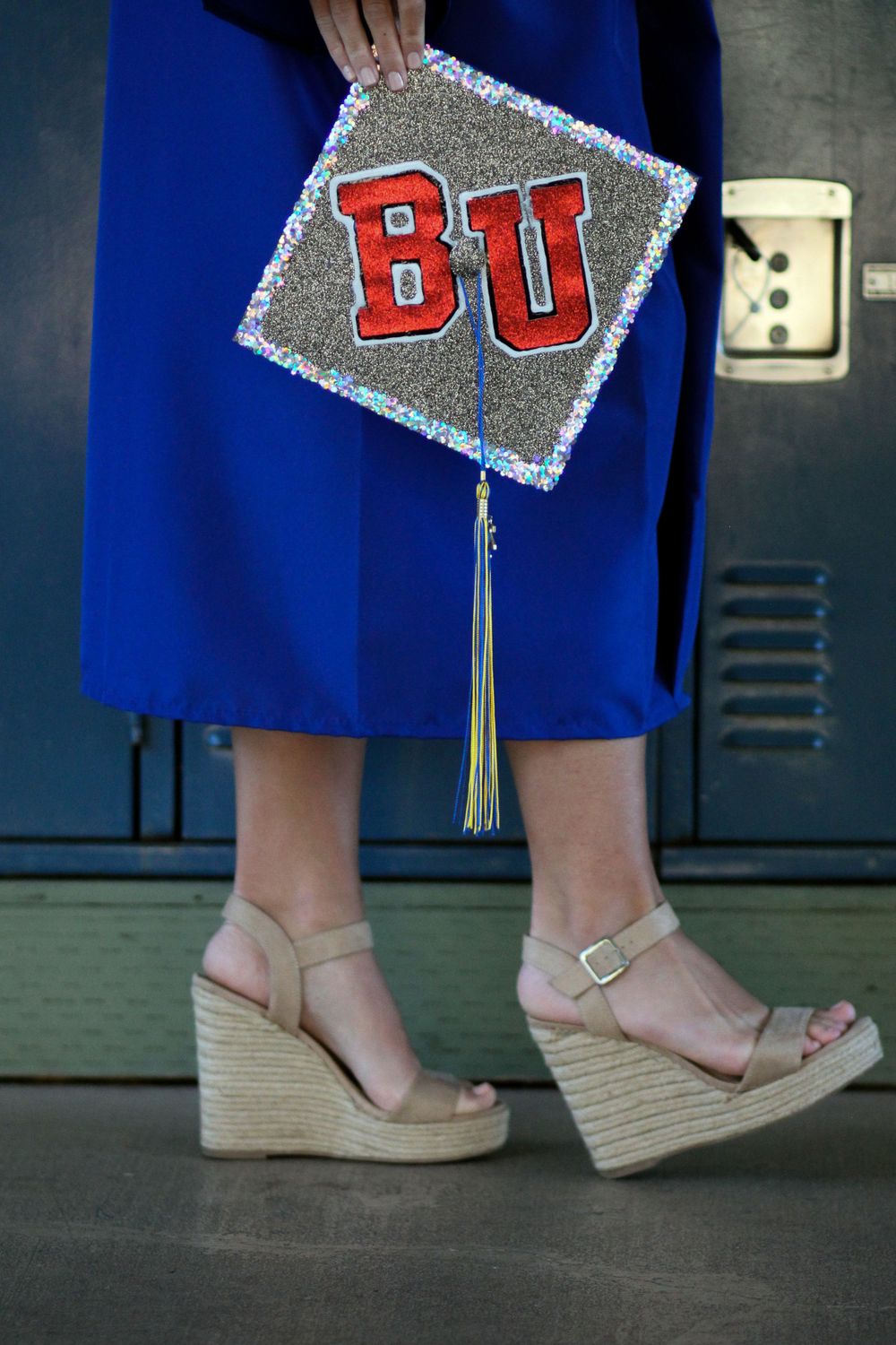 Senior portrait at lockers in Atherton, California