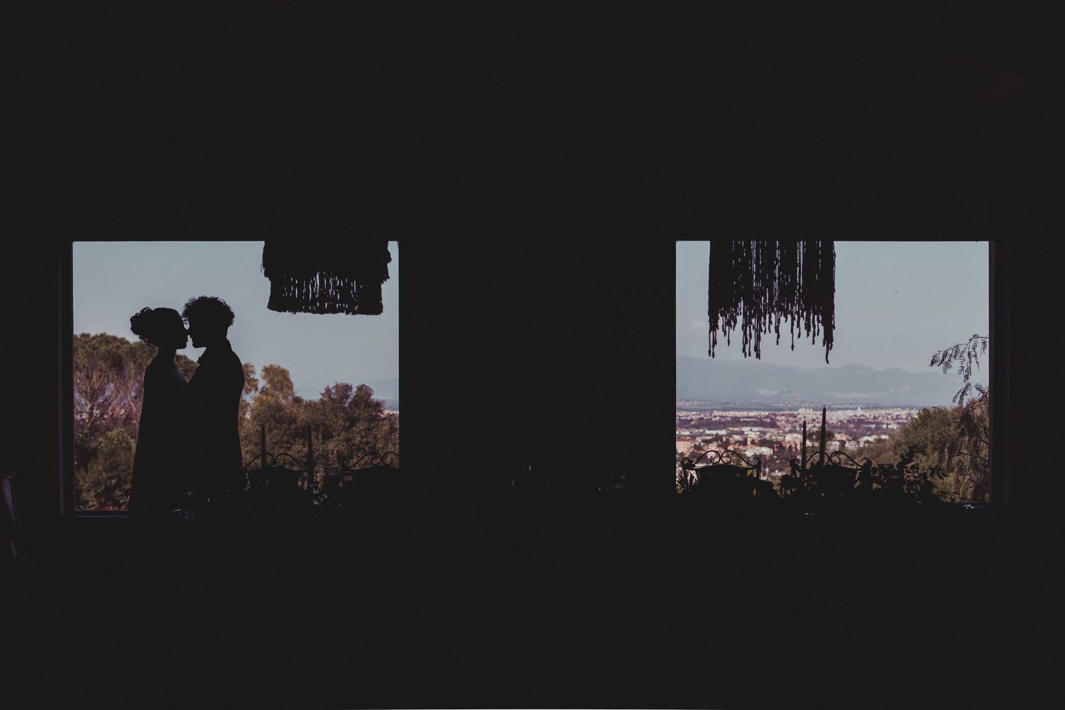 Silhouette panorama at sunset creating a dramatic backdrop.