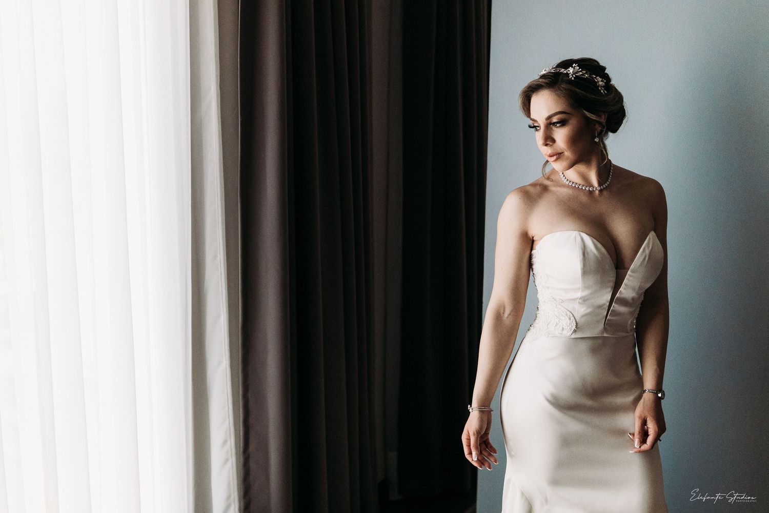 Vancouver Wedding of a Beautiful Vancouver Bride in a white modern dress Portrait Vancouver Photographer