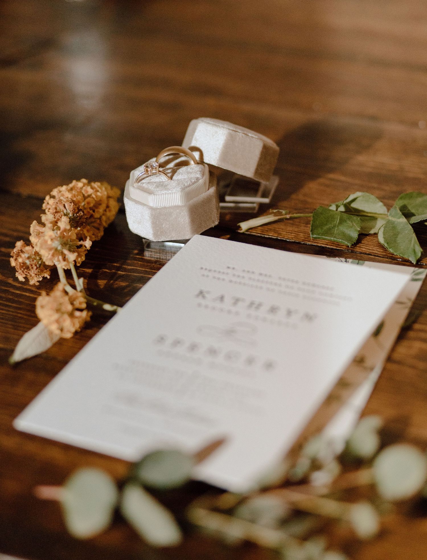 Details shot of wedding with invite