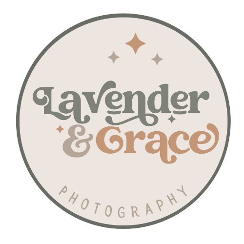 Circular logo design for Lavender & Grace Photography with stars and minimal styling.