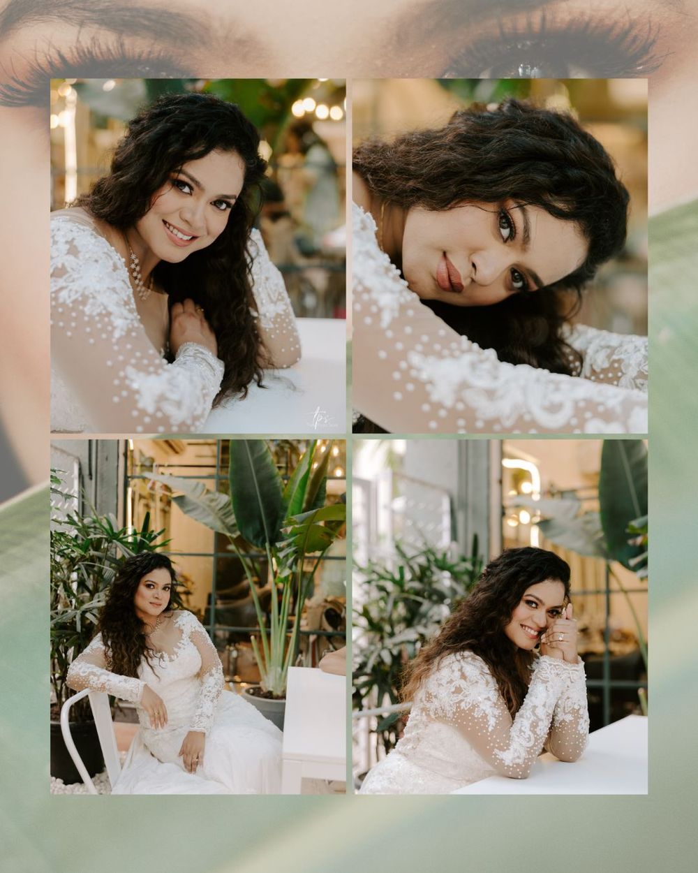 Bridal portrait series featuring romantic poses with lace details and natural lighting.
