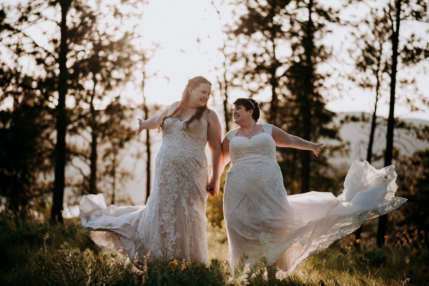 Kelowna wedding photographer captures brides throwing their dresses