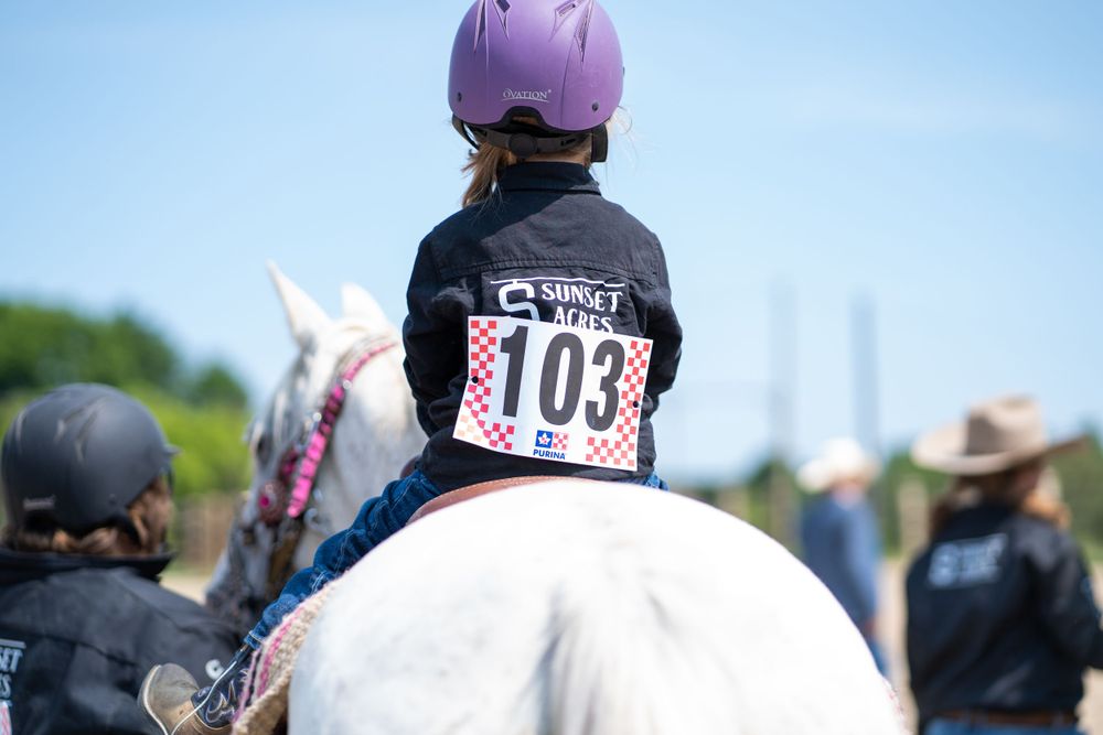 A competitor wearing number 103 rides a horse during an equestrian event.