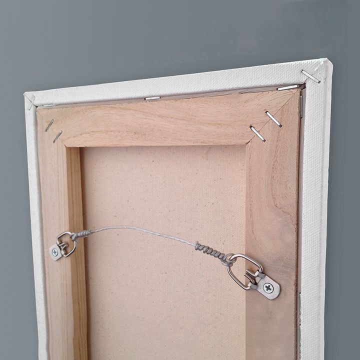 Back mounting hardware and hanging system for canvas wall art.