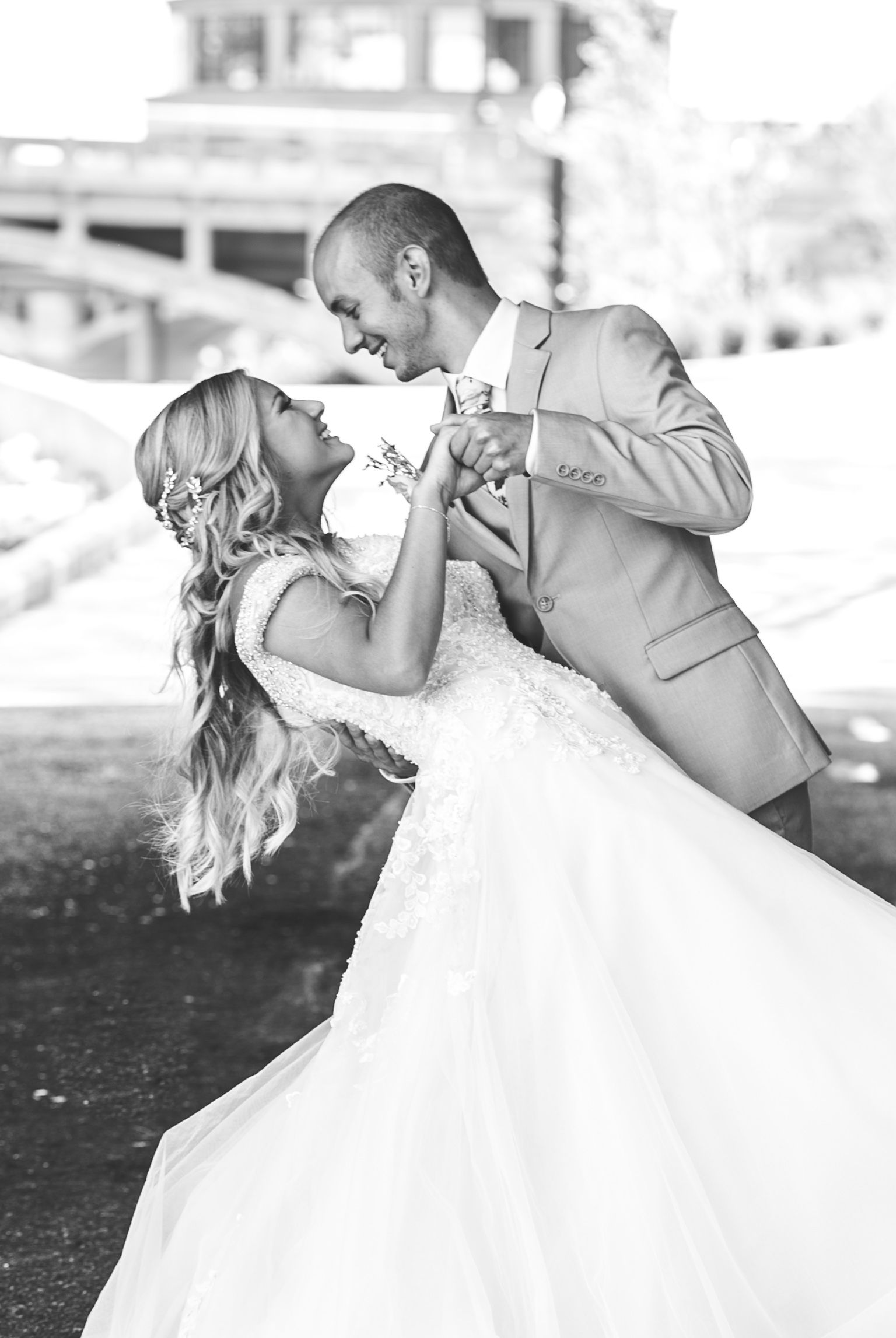 First Look Photos Bride and Groom. Downtown Grand Rapids Wedding Portraits. John Ball Zoo Weddings. Wedding Photography.