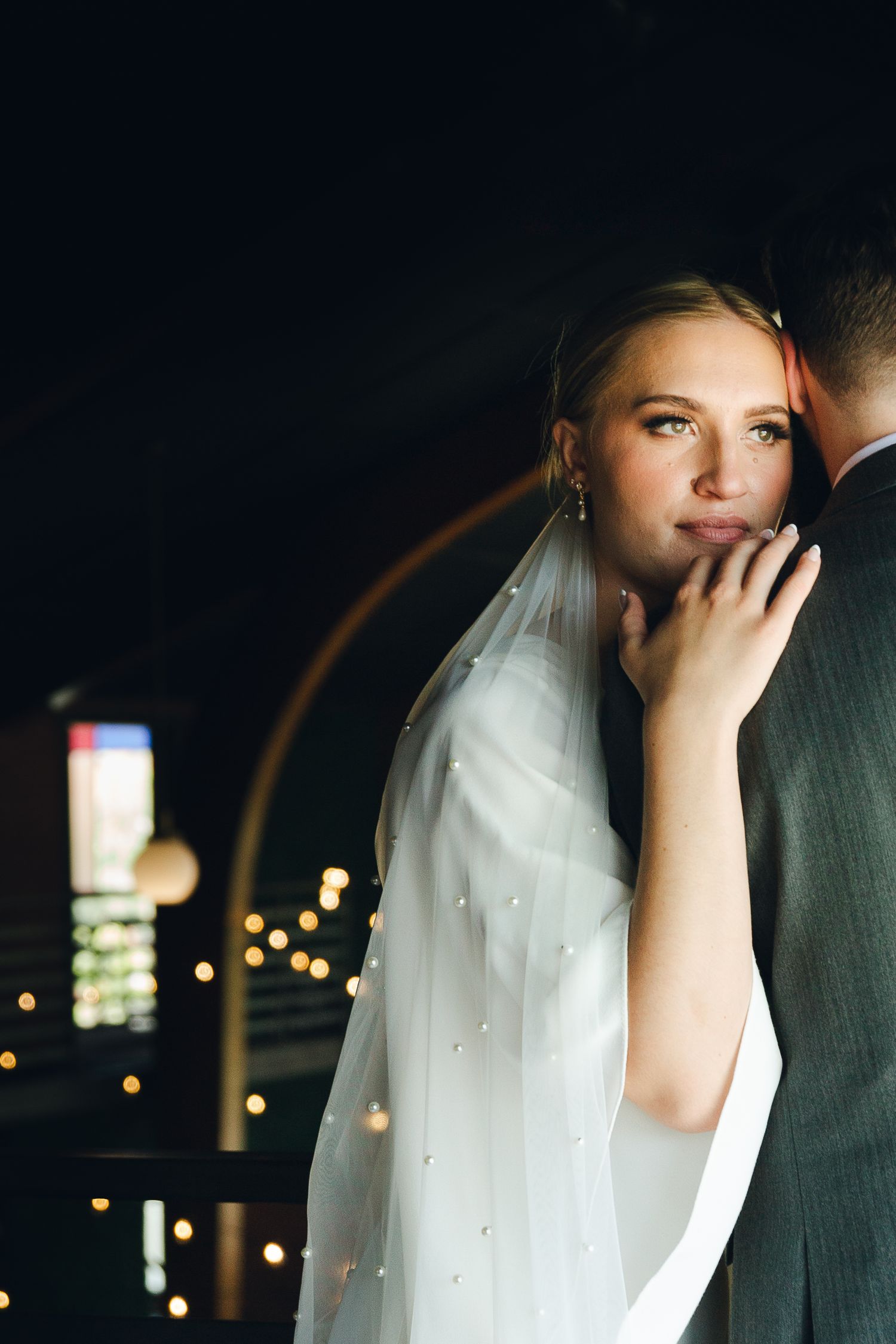 Bride embracing groom at church and state venue in Salt Lake City utah
