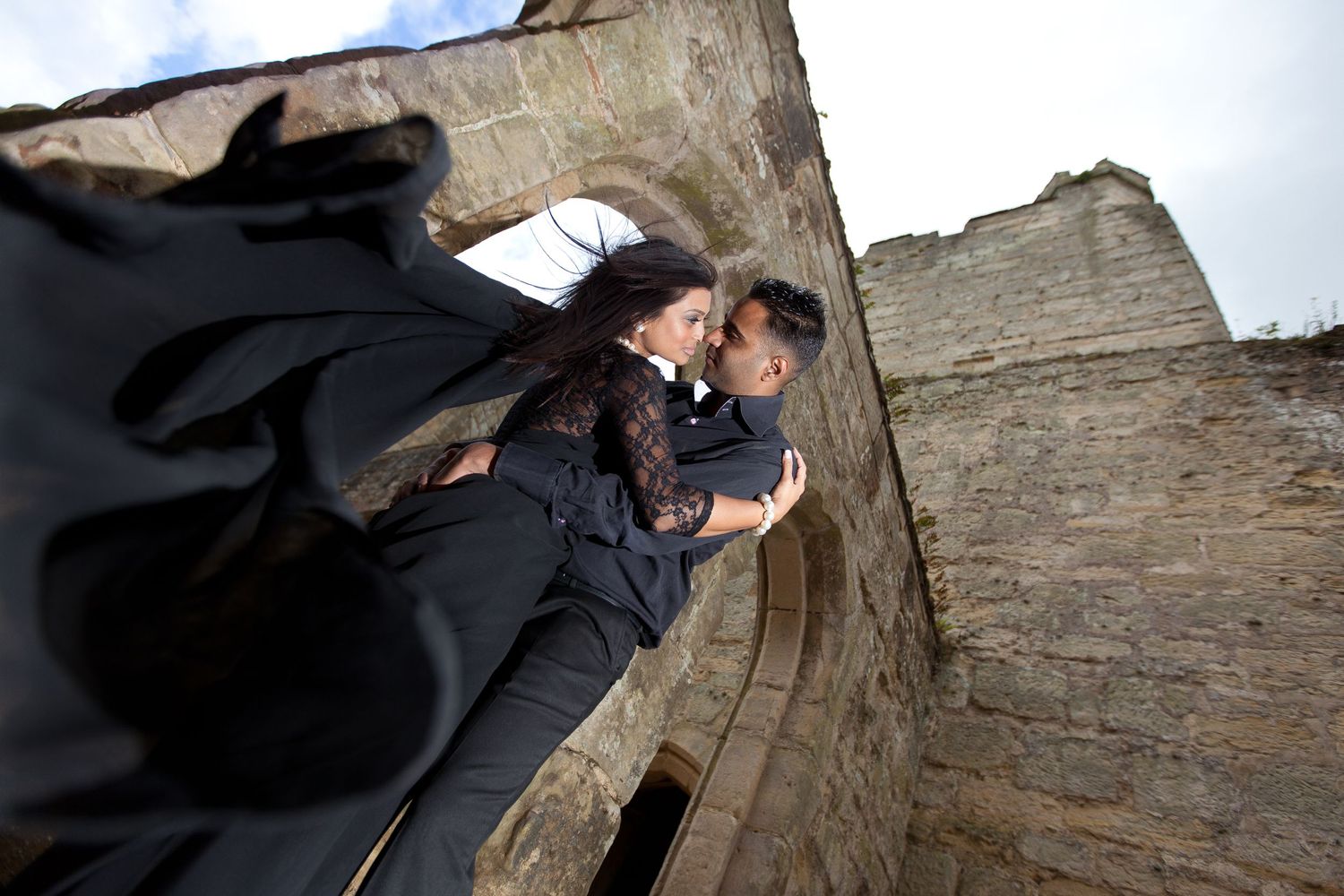 Chirag and Sunita share a moment during their PreWedding shoot at Bodium Castle in East Sussex